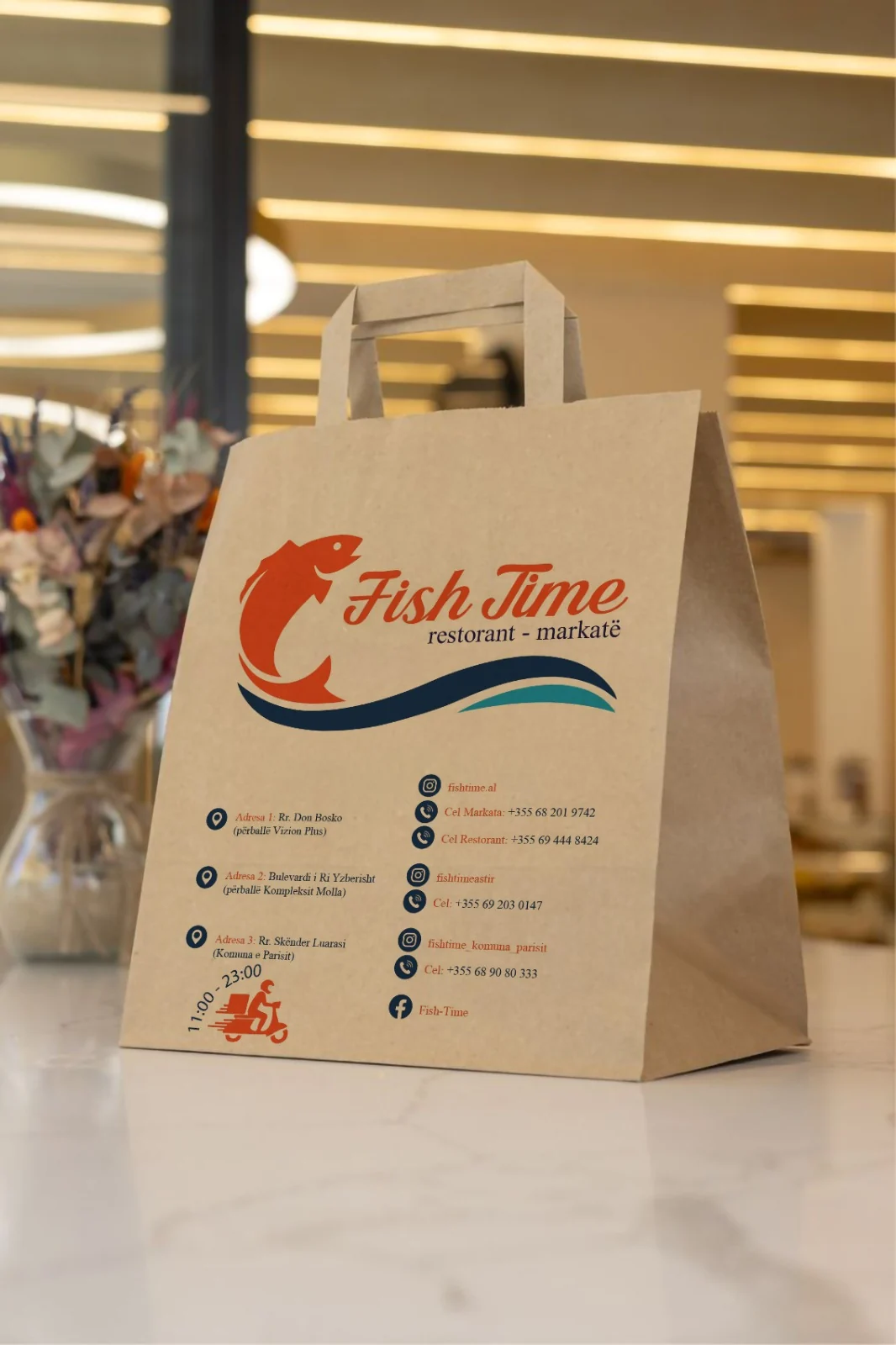 Çantë kartoni kraft e personalizuar për Fish Time